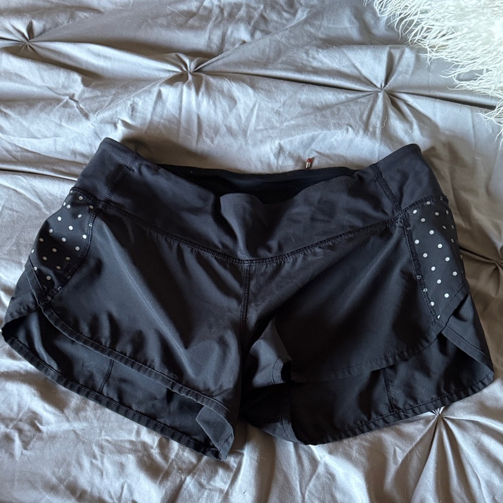 lululemon athletica Black Athletic Shorts with Polka Dot Detail